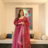 shanaya cherry maxi set with organza dupatta