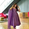 purple embroidered silk suit set