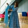 aqua floral chanderi maxi set