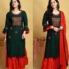 Women’s Rayon Embroidery work Kurta With Sharara Dupatta Set