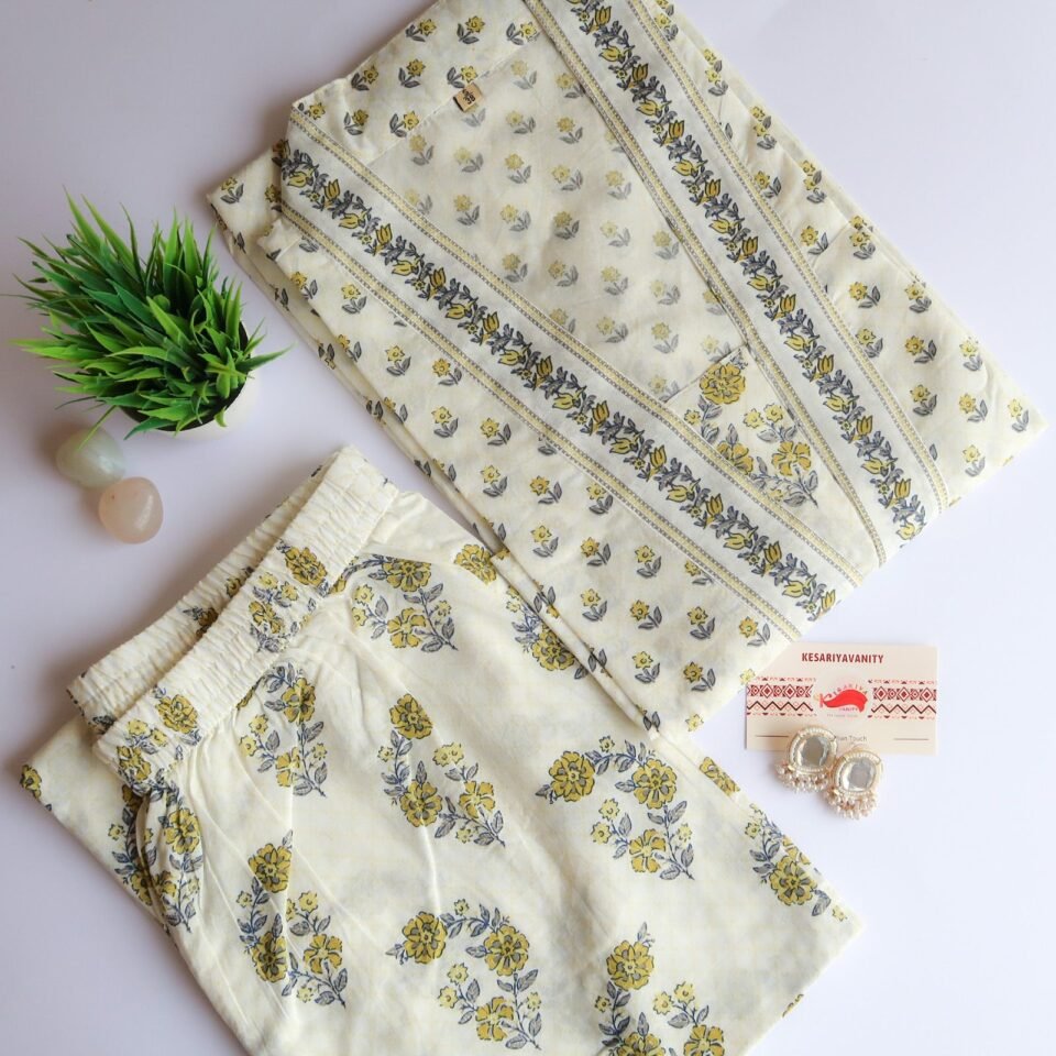 Floral Boom V Neck Cotton Suit Set