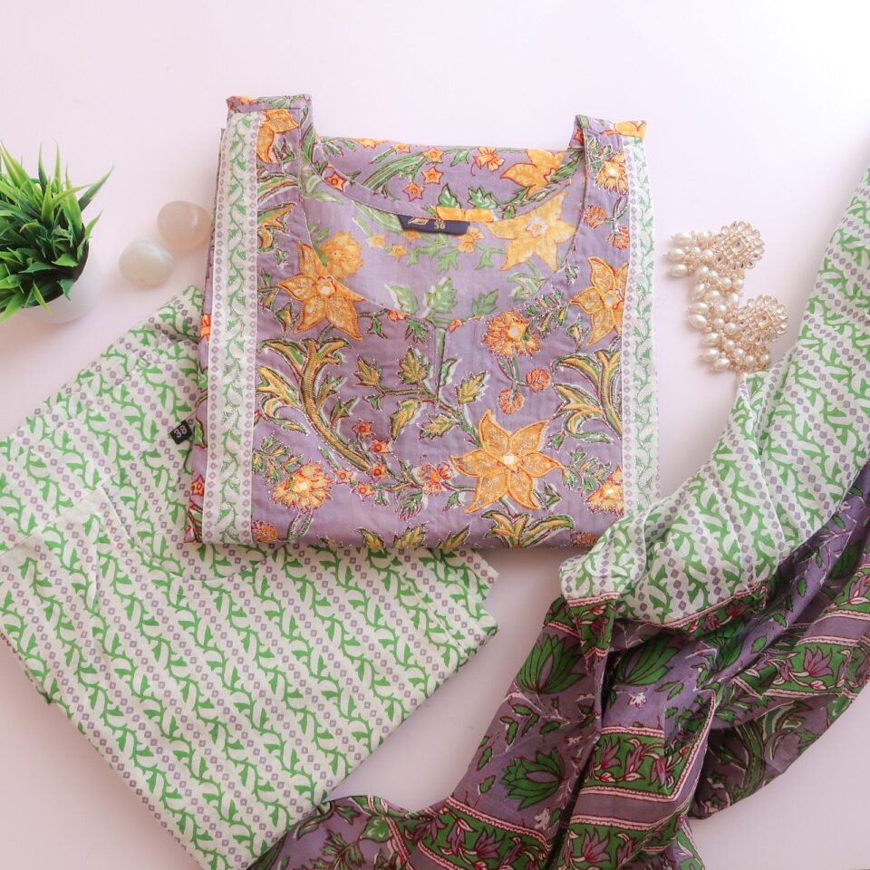 Mango Flower Cotton Suit (3 piece)