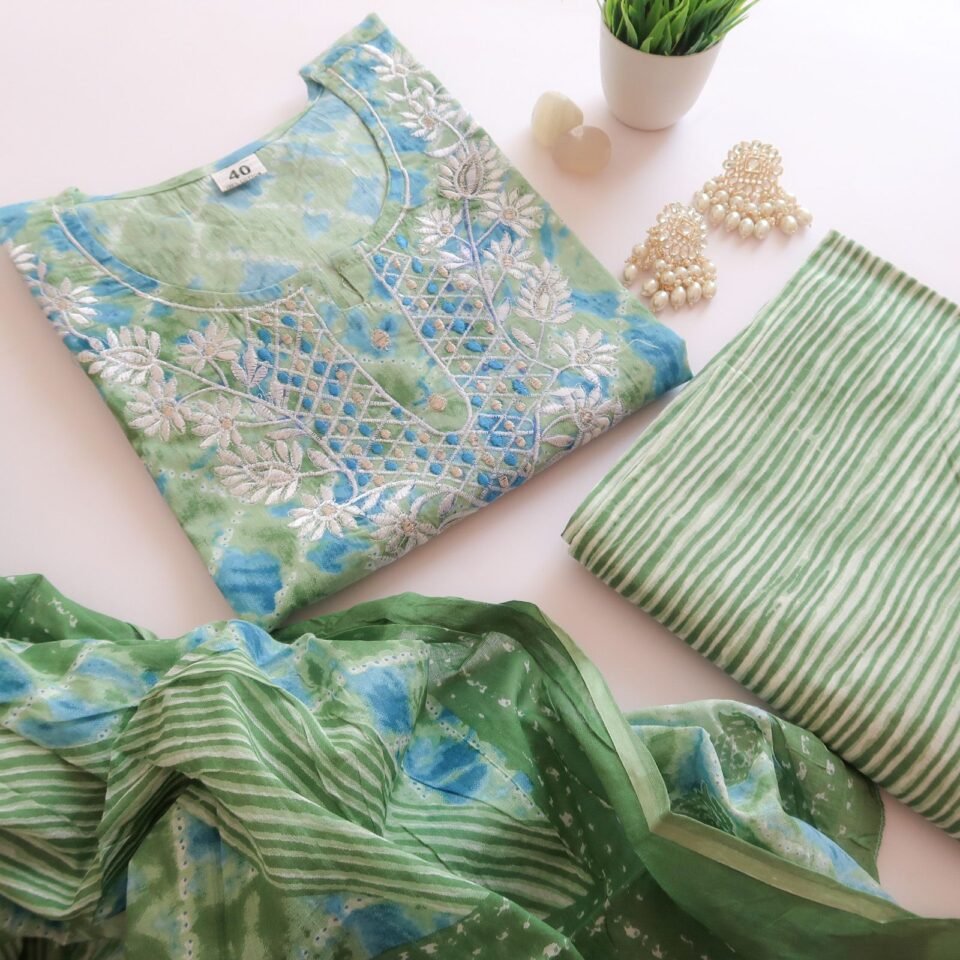 Peaceful Peacock Cotton Suit (3 piece)