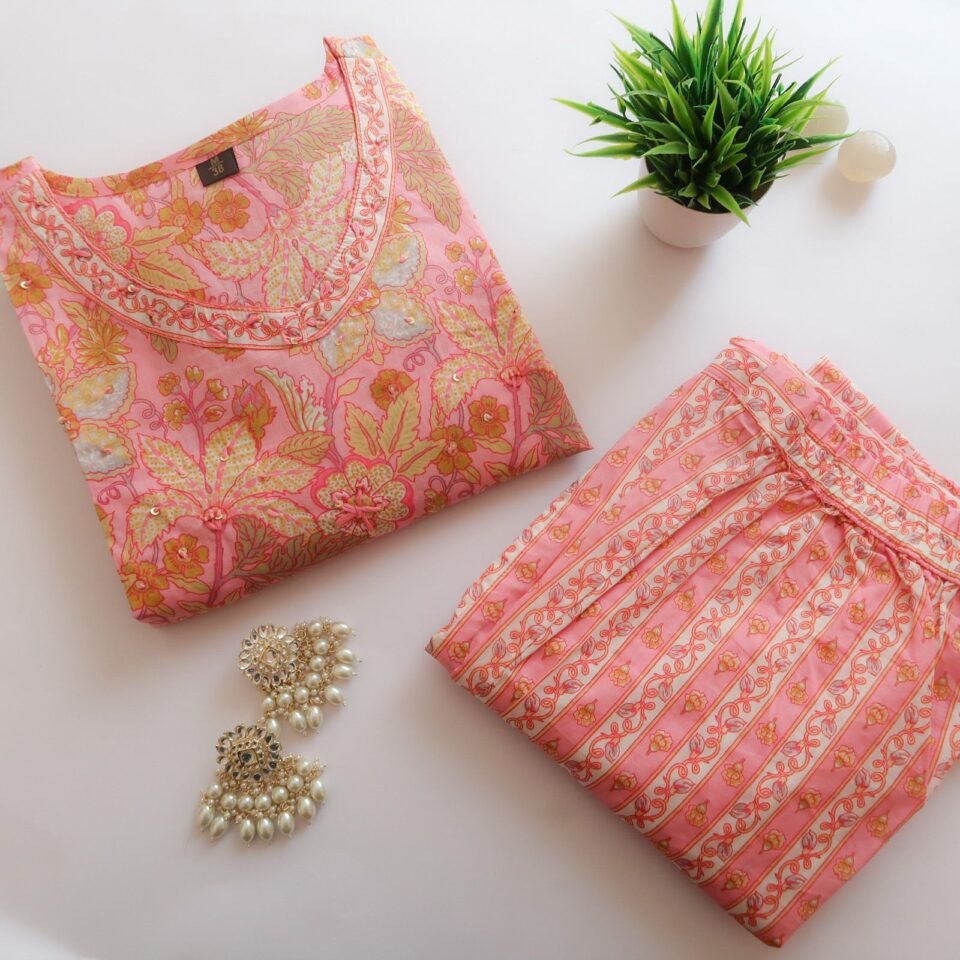 Floral Boom V Neck Cotton Suit Set