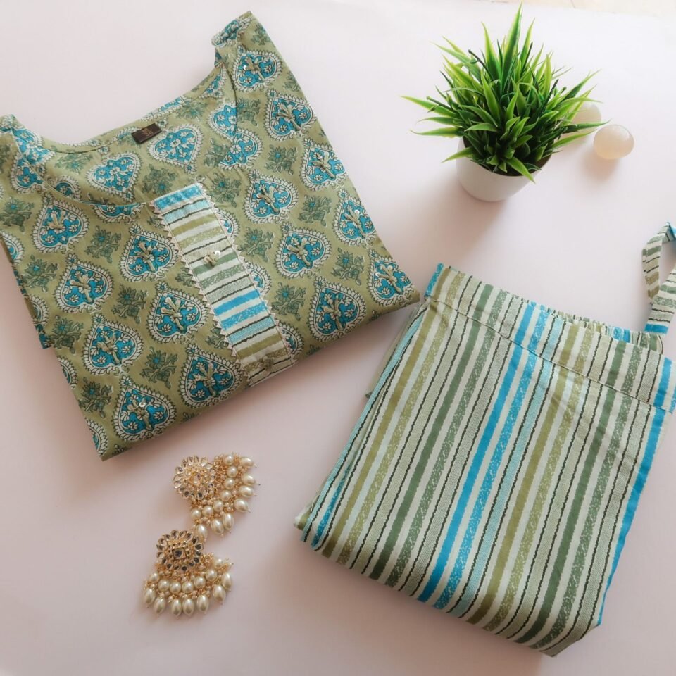 Peacock Green Cotton Suit Set