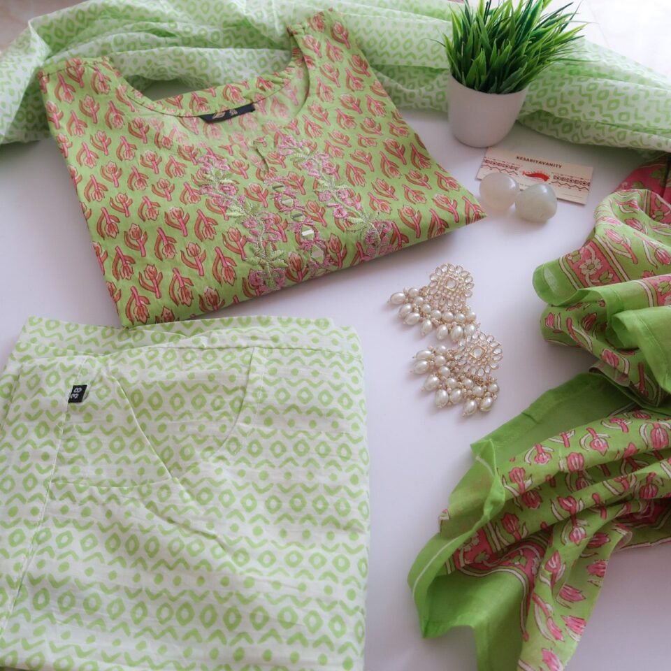 Spring Green Cotton Suit (3 piece)