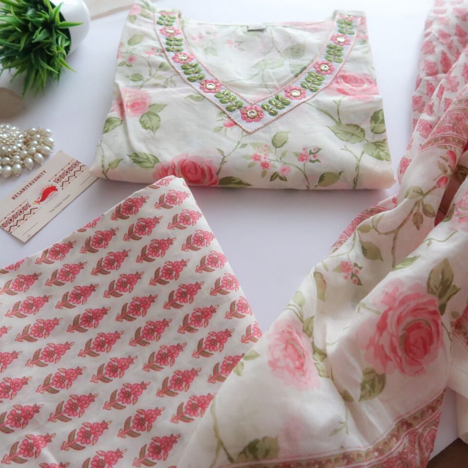 Luxurious Roses Soft Cotton Suit (3 piece)