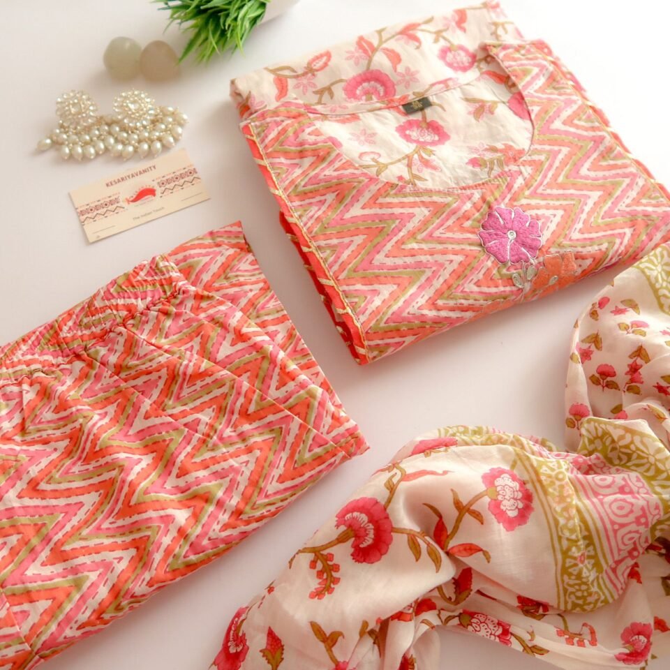 Peachy Fun Cotton Suit (3 piece)