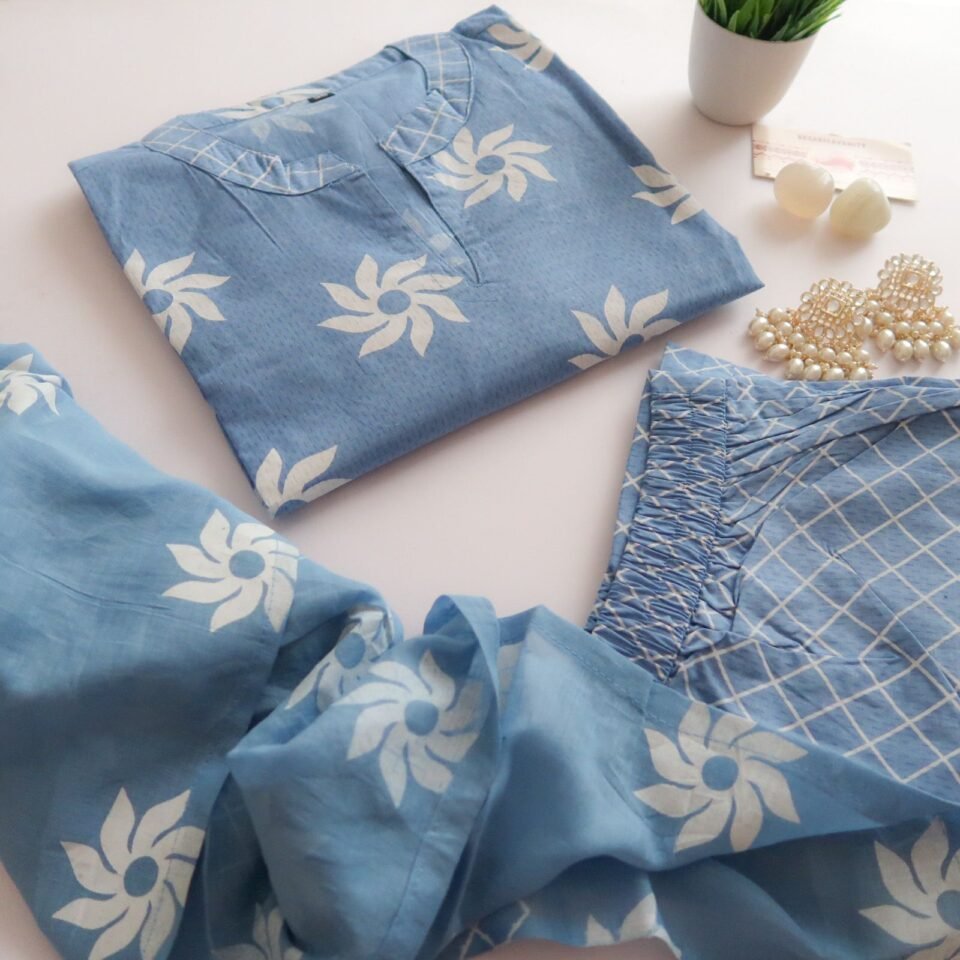 Summer Powder Blue Cotton Suit (3 piece)