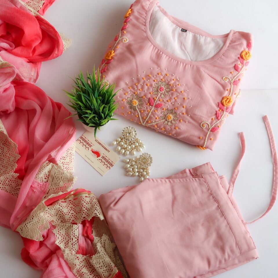 Soft Pink Handwork Suit (3 piece)