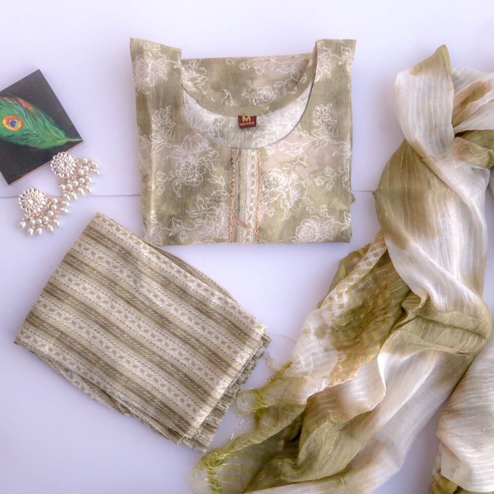 Olive White Suit Set - Daily Casual Wear