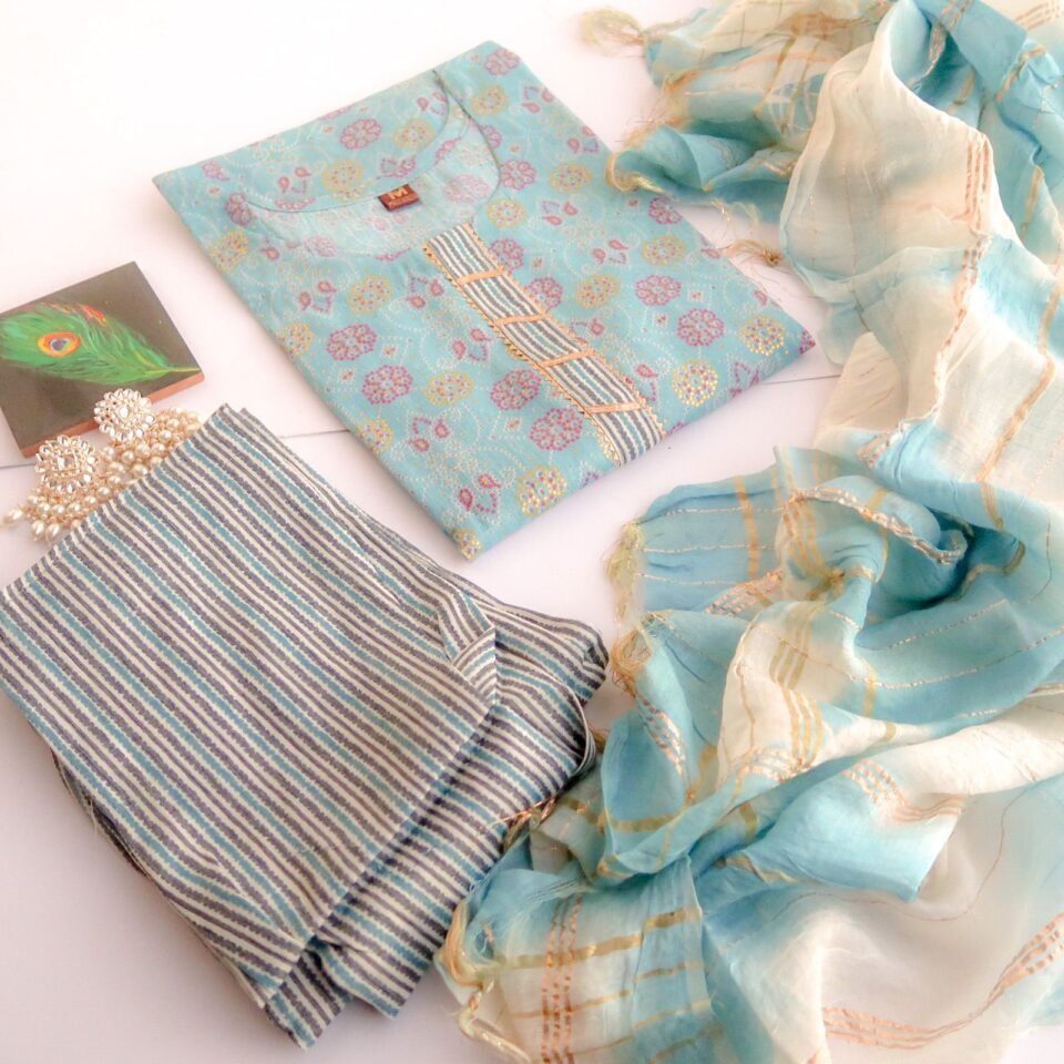 Sky Bandhej Suit Set - Daily Casual Wear