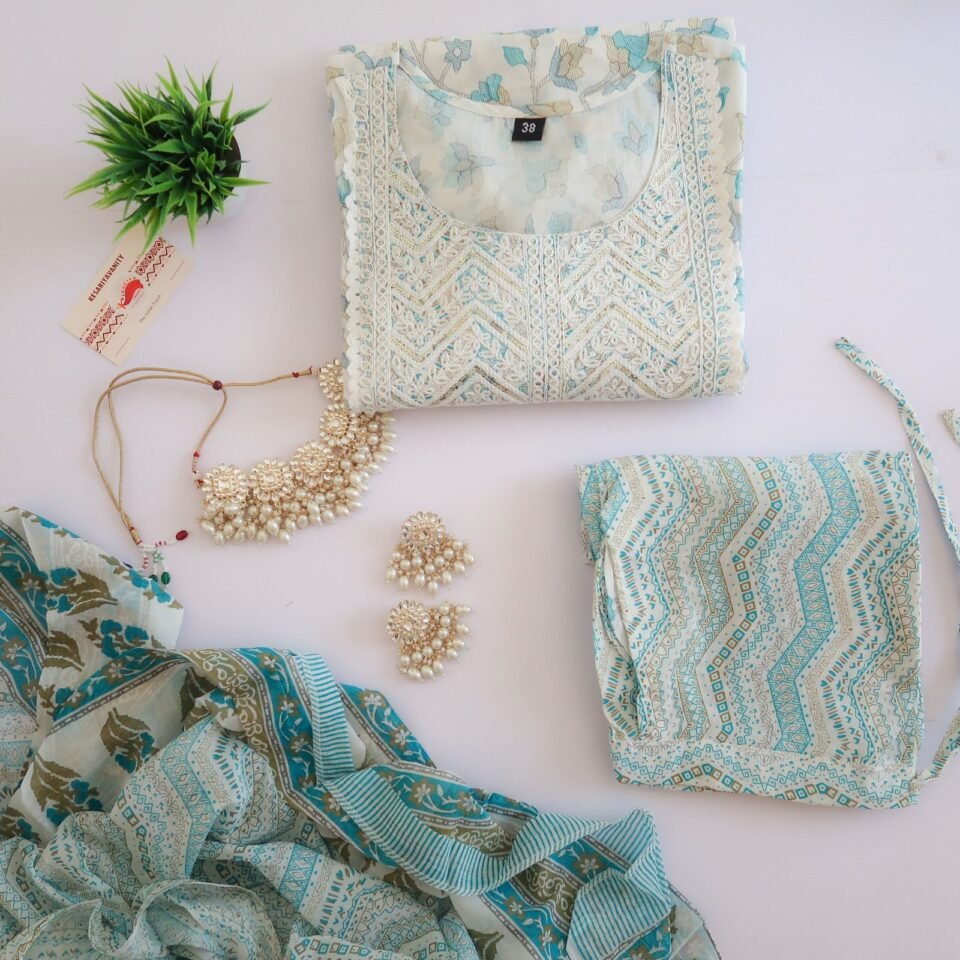 Floral Drama Sky Sequin Suit Set